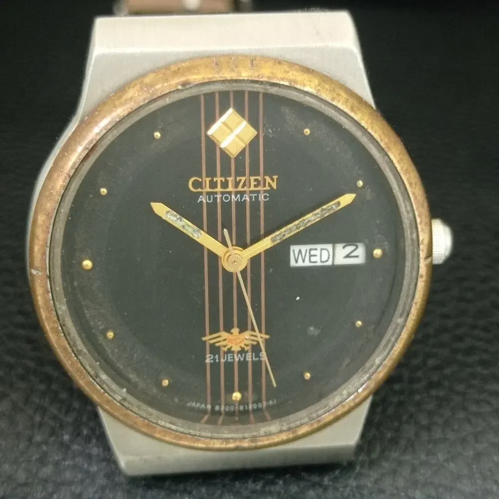 Vintage 1979 Citizen Automatic Mens Silver Watch W/daydate & Gold accents